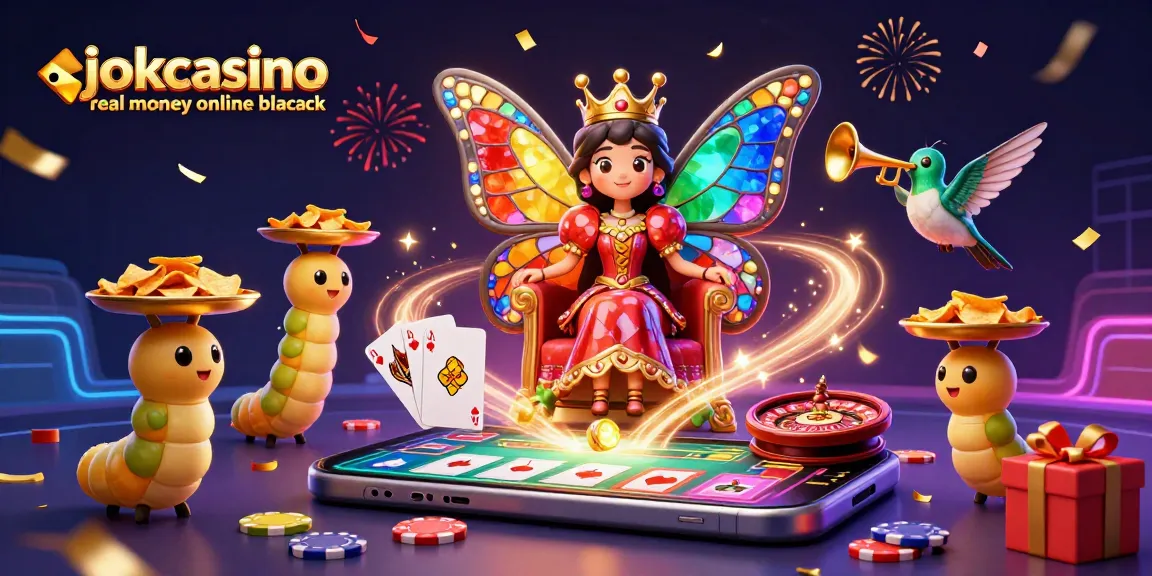 Play exciting blackjack with jokacasino real money online blackjack, surrounded by vibrant casino elements in 3D.