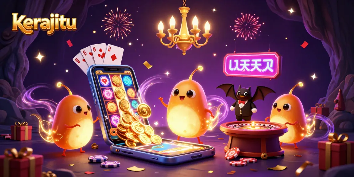 Experience kerajitu as glowworms illuminate a vibrant casino scene with thrilling games and celebrations.