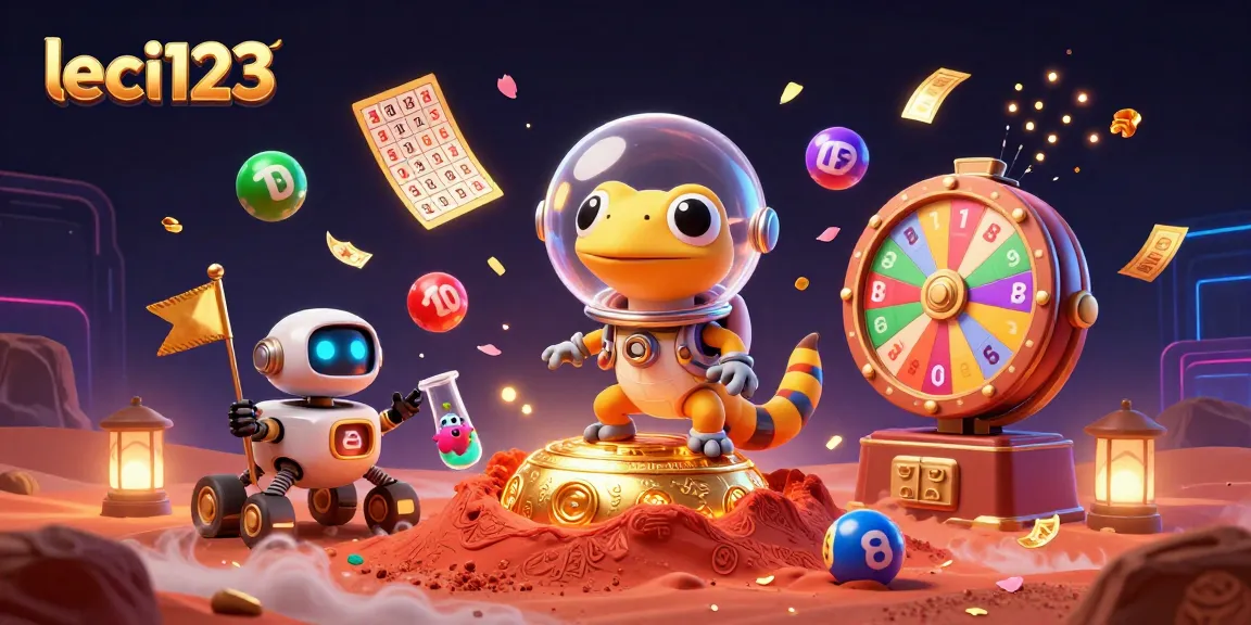 Engage with leci123 as the Martian gecko discovers a golden casino amidst vibrant gaming elements.