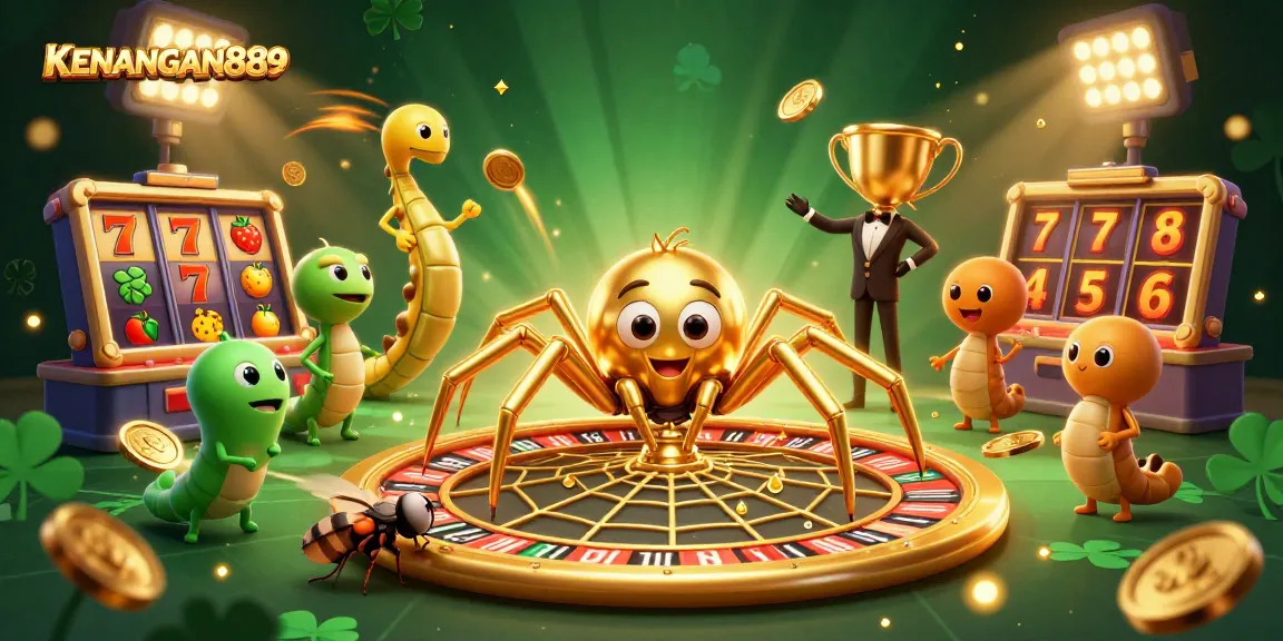Engage with KENANGAN889's thrilling online slots in a vibrant casino-themed scene.