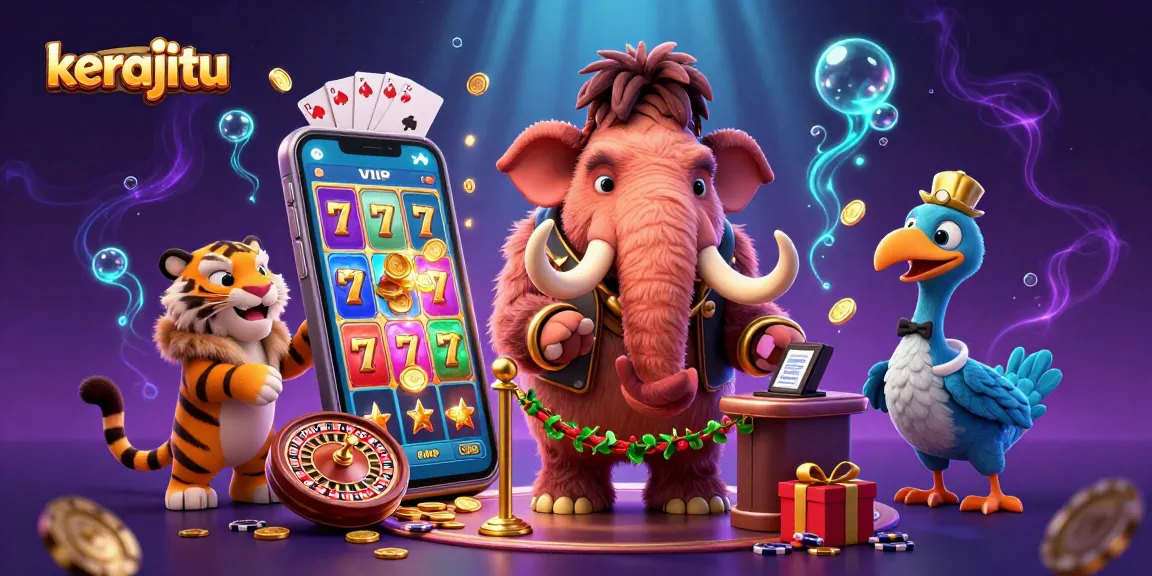 Kerajitu mengatur bouncer mammoth, tamu VIP, dan doorman dalam ilustrasi kasino yang menyenangkan