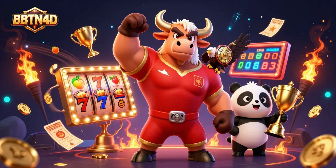 BBTN4D menghadirkan pengalaman bermain slot dengan simbol keberuntungan, kemenangan, dan trofi emas.