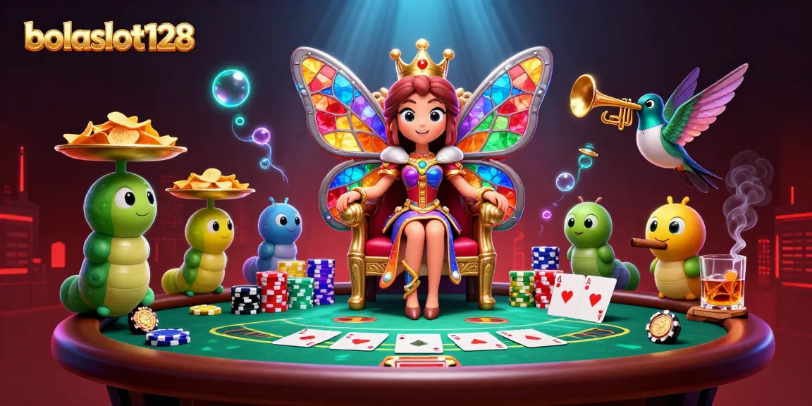 Engage with bolaslot128 as the butterfly queen and friends celebrate big wins at a vibrant casino scene.