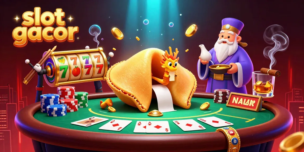Engage with slot gacor excitement surrounded by a dragon, fortune cookie, and rich casino elements.